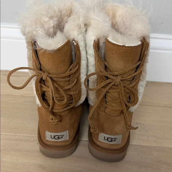 Ugg Classic Short Patchwork Boots | Faux Fur Lined Suede | Pink White | Sz 9 - Picture 5 of 6